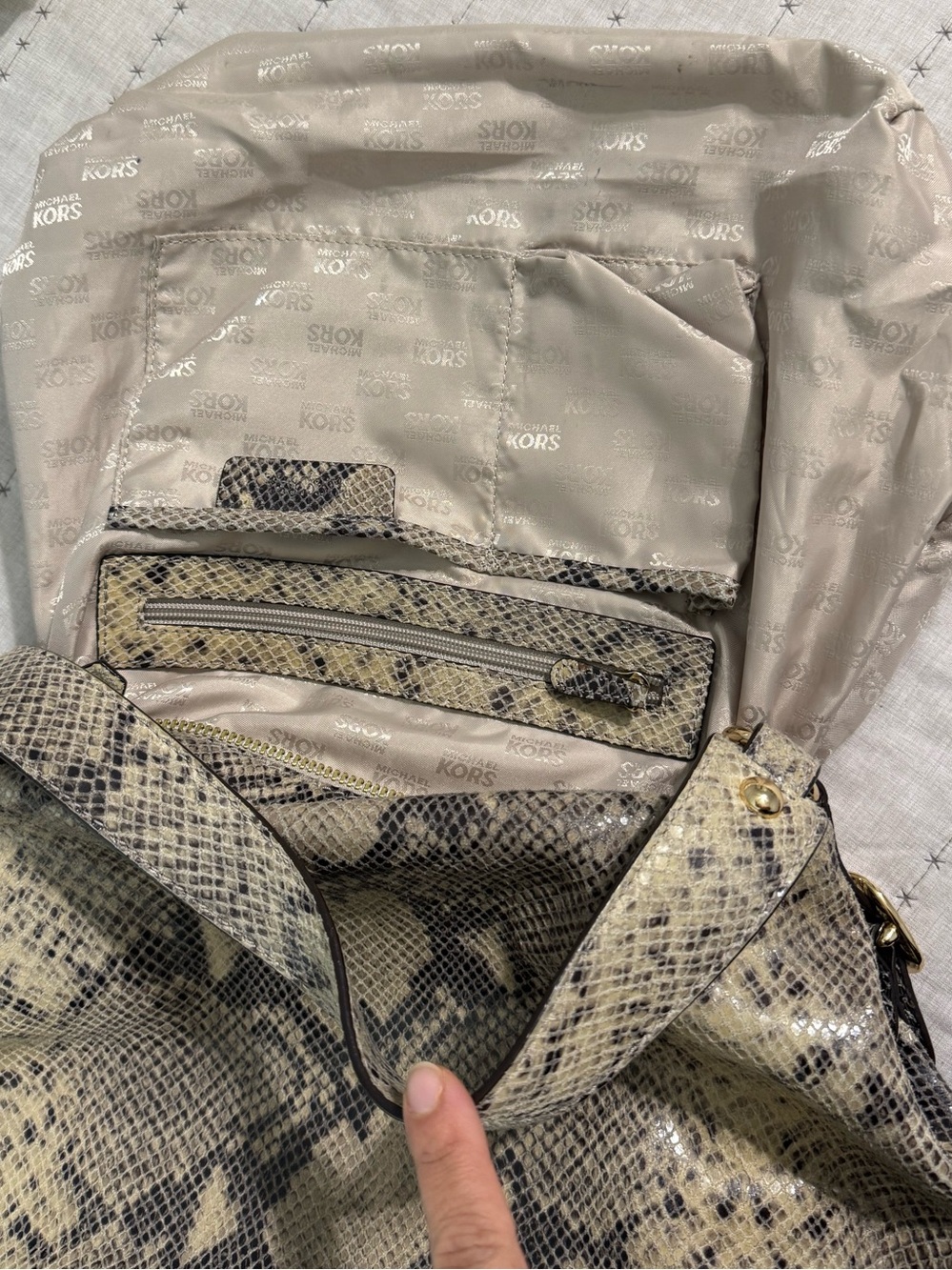 Michael Kors Snake-Print Hobo in Beige and Brown with Gold Hardware - Picture 9 of 12